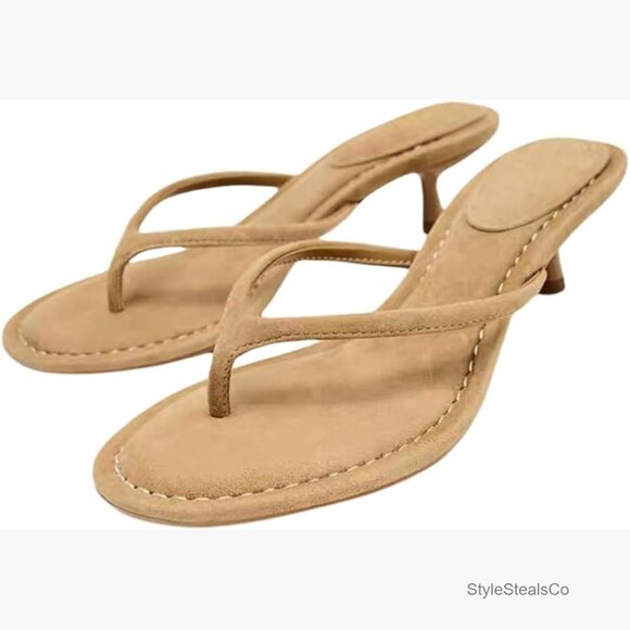 Suede Kitten Heel Sandals Slip On Flip Flop Open Toe Casual